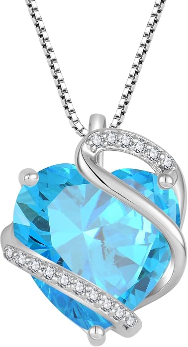 Heart Necklace for Women 925 Sterling Silver Infinity Love Heart Birthstone Necklace Pendant Hypoallergenic Jewelry for Women