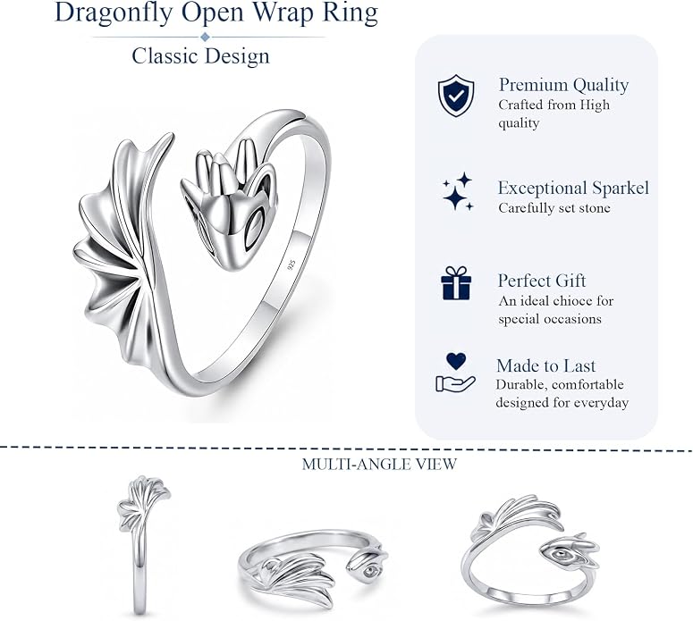 LeCalla 925 Sterling Silver Adjustable Rings for Women | Nature Inspired Leaf, Flower, Dragonfly & Criss Cross Open Rings | Minimalist Stackable Statement Finger Ring Jewelry Gifts for Women