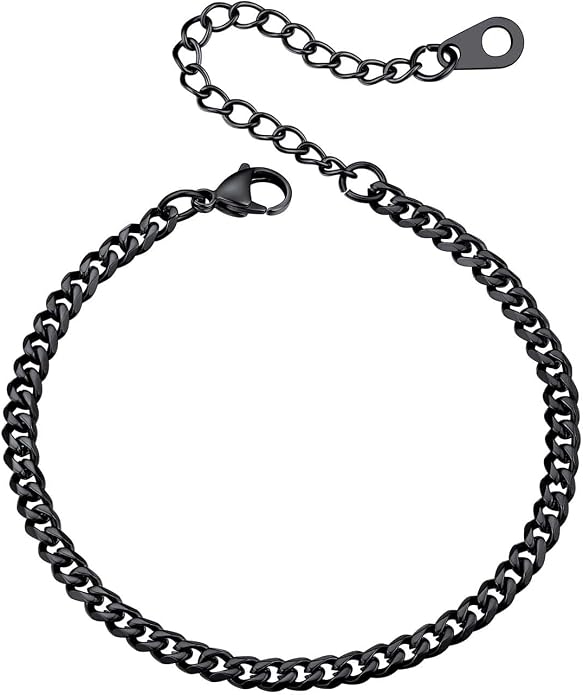 U7 Link Bracelets for Men, Cuban Link/Rope/Watch Band Solid Bracelet, Silver Black Gold Color Wrist Bracelet 3/6/9/12/15mm Width, 6.5/7.5/8.3 Inch Length, Hand Chain Jewelry for Mens Women