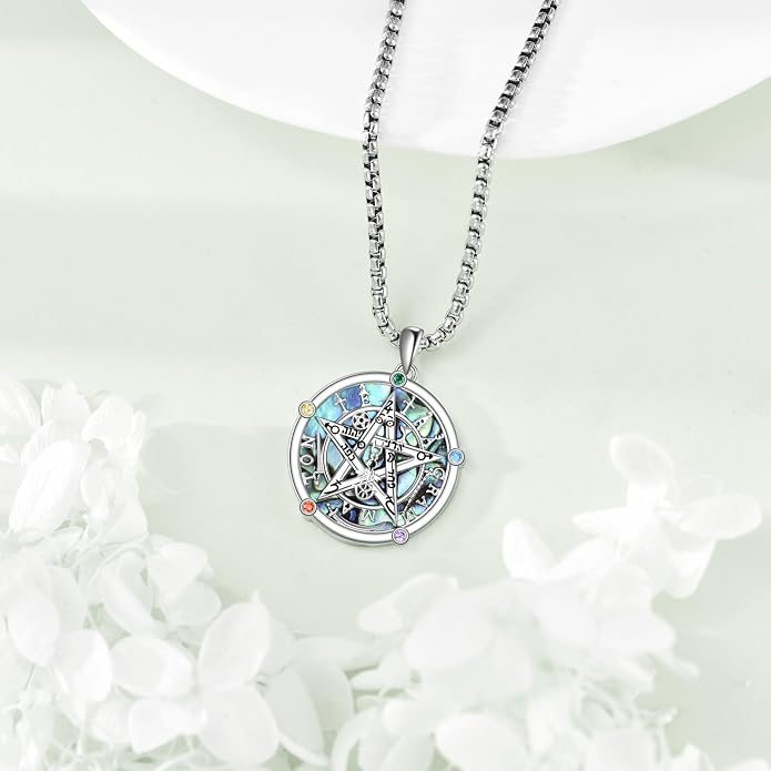 Birthstone Pentagram Necklace for Women 925 Sterling Silver Pentacle Daisy Pendant Pentacle Jewelry Birthday Gifts