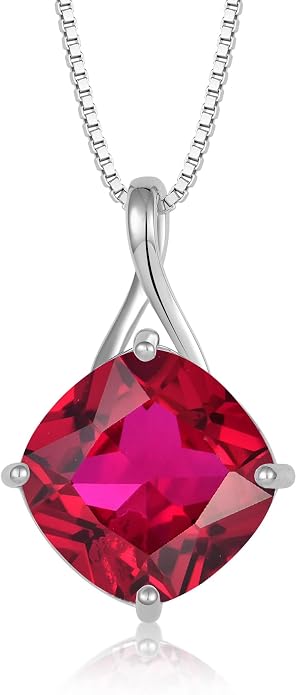 Square Cut Birthstone Necklace for Women Hypoallerg 925 Sterling Silver Cubic Zirconia Necklace Simple Jewelry for Her