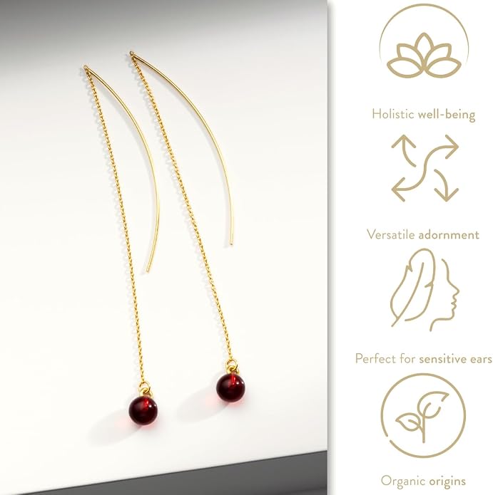 Pull-Through Earrings, Amber Jewelry, Faceted Sparkling Amber Earrings - Parent