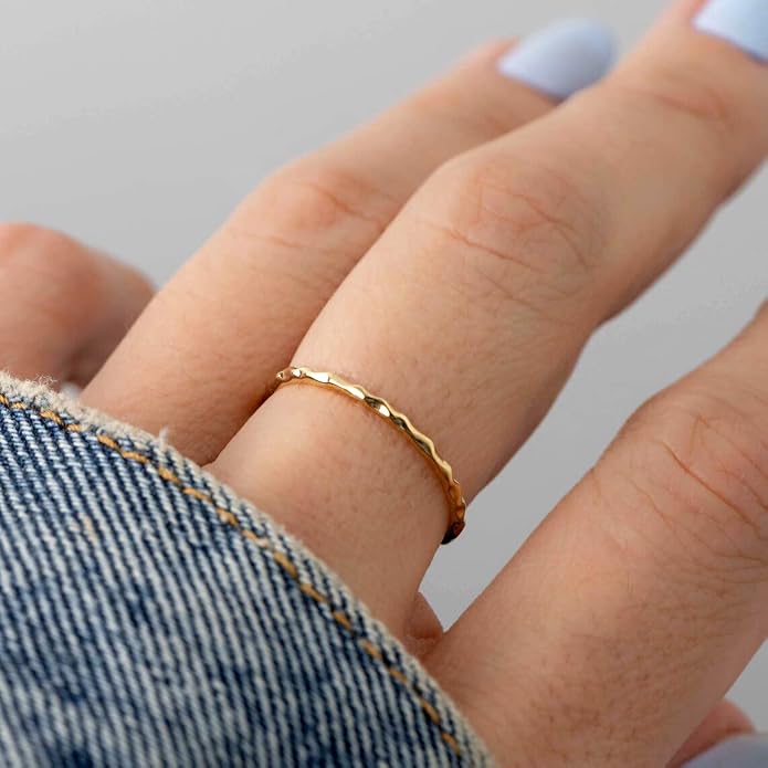 Me&Hz Gold Stackable Rings Thin Band Rings Dainty Gold Rings for Women Trendy Beaded Twist Hammered CZ Stacking Rings 14K Gold Plated Rings for Teen Girls Midi Knuckle Pinky Finger Jewerly