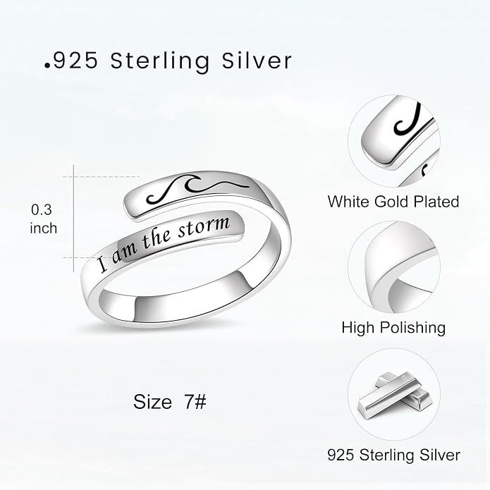 BEILIN 925 Sterling Silver Inspirational Jewelry Rings Adjustable Ring Personality Encouragement Gift for Teens Women