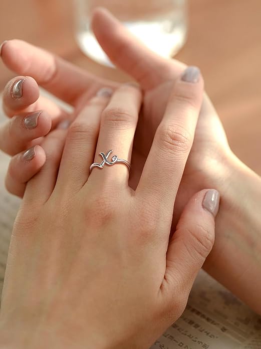 SILVERCUTE S925 Initial Rings, Adjustable Size 6-12 Statement Alphabet Letter A-Z Jewelry Personalized Twisted Initials Rings Sterling Silver Stacking Ring for Women