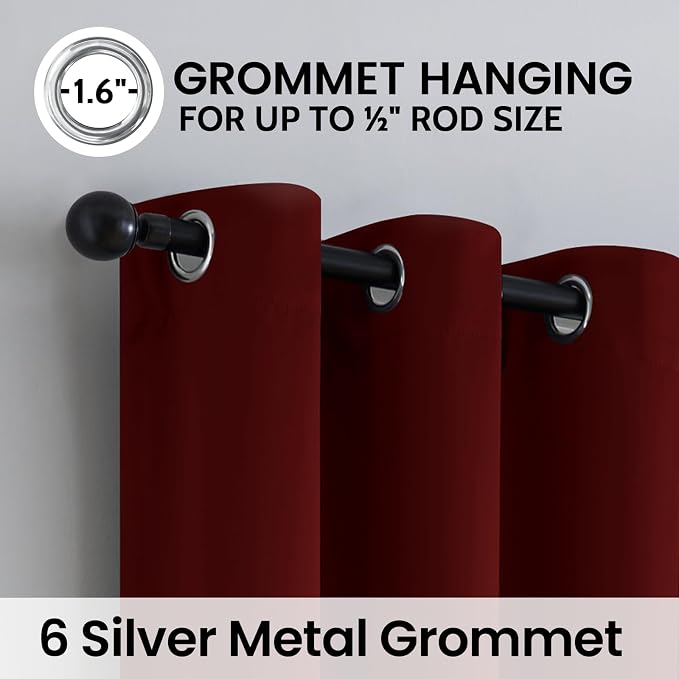 SimpleHome Burgundy Red 100% Blackout Curtains Room Darken Living Room 72 | Curtains for Bedroom,Thermal Insulated Grommet Window Drapes,Curtains for Living Room with Black Back,38 x 72 Inch,2 Panels