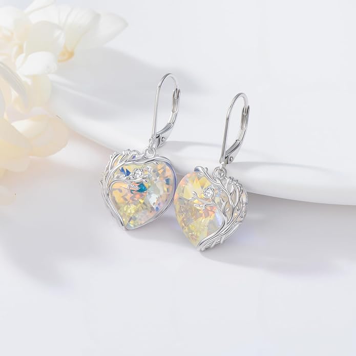 Tree of Life Earrings for Women 925 Sterling Silver Tree of Life Drop Earrings with Heart Crystal Tree of Life Jewelry Birthday Anniversary Party Gifts for Women Girls