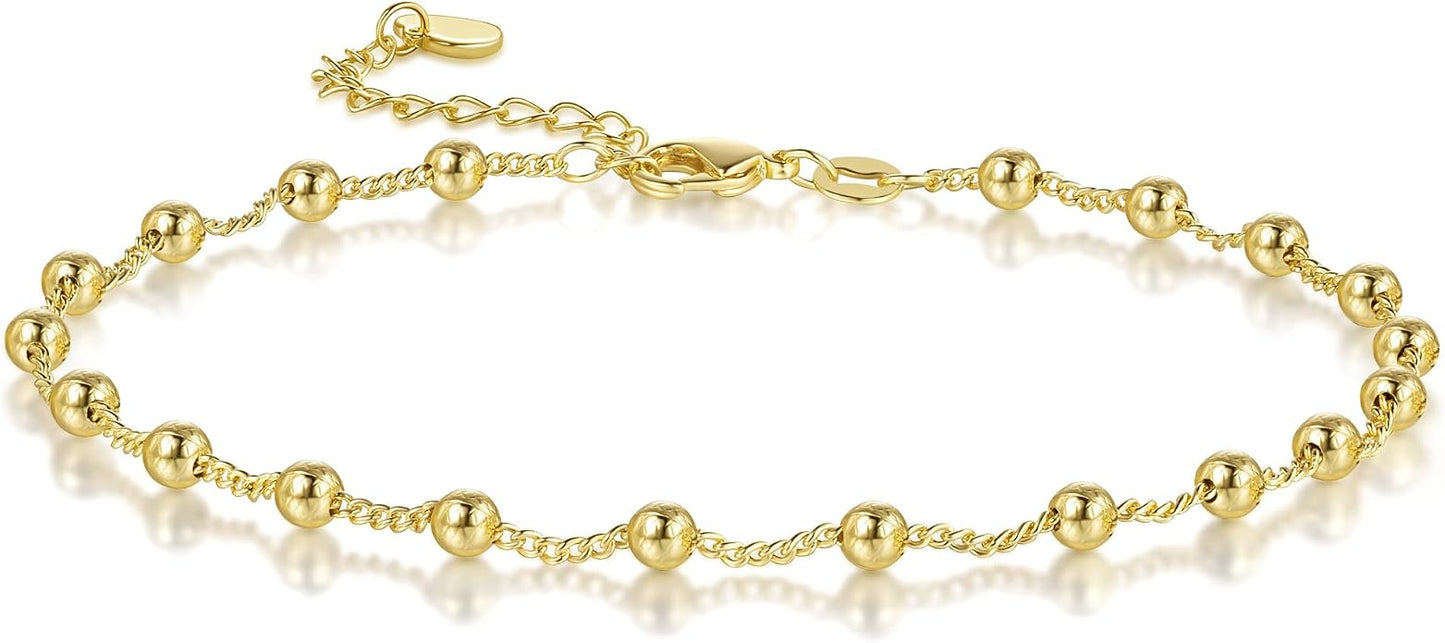 14K Gold Anklets for Women Gold Ankle Bracelets for Women Bead Ankle Bracelet for Womens Rhythmic Eye-Catching Design Beaded Anklets for Womens