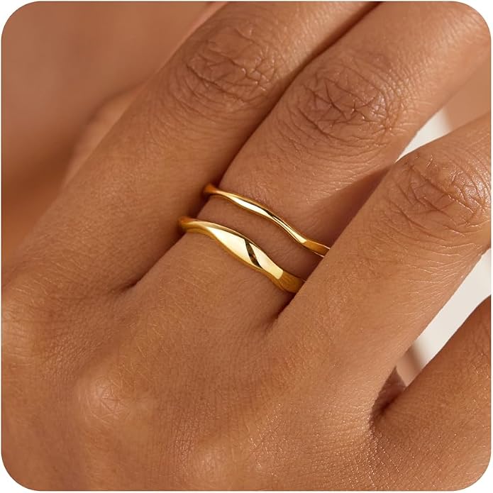 Gold Rings for Women Men Non Tarnish, Waterproof Chunky 14K Gold Plated Dainty Stackable Rings Trendy Statement Pinky Thumb Rings Engagement Eternity Wedding Band Ring Stacking Gold Jewelry Size 3 4 5 6 7 8 9 10 11