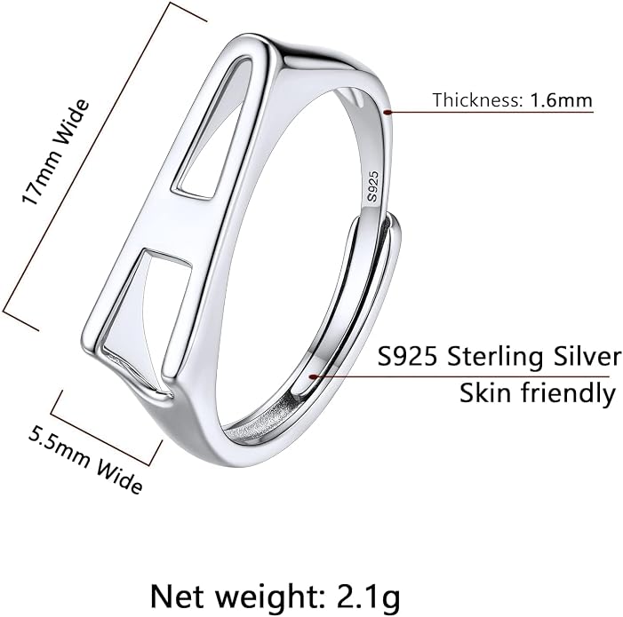 SILVERCUTE 925 Sterling Silver Initial Rings for Women,Adjustable Capital Letter Ring Hypoallergenic,Minimalist 925 Silver Rings for Mother Daughter