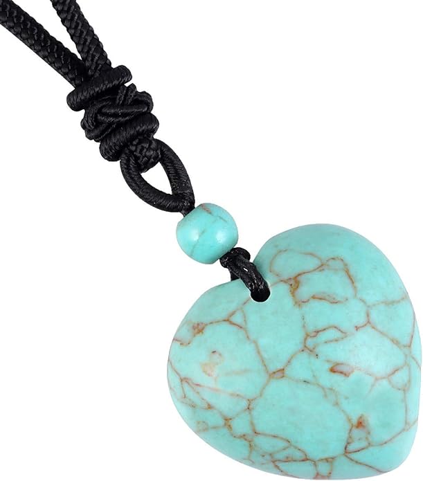TUMBEELLUWA Carved Stone Heart Shape Necklace Chakra Quartz Pendant with Cord Amulet Healing Crystal Jewelry for Unisex