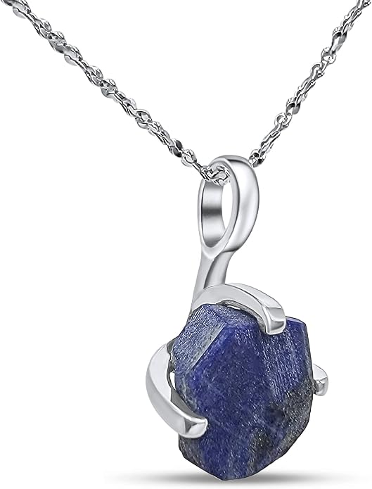 Natural raw gemstone pendant chain necklace with white gold over 925 solid sterling silver, birthstone dainty solitaire gift for her, uniquelan jewelry