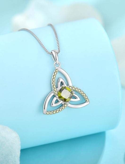 Celtic Birthstone Necklace for Women 925 Sterling Silver Trinity Knot Triquetra Crystal Pendant