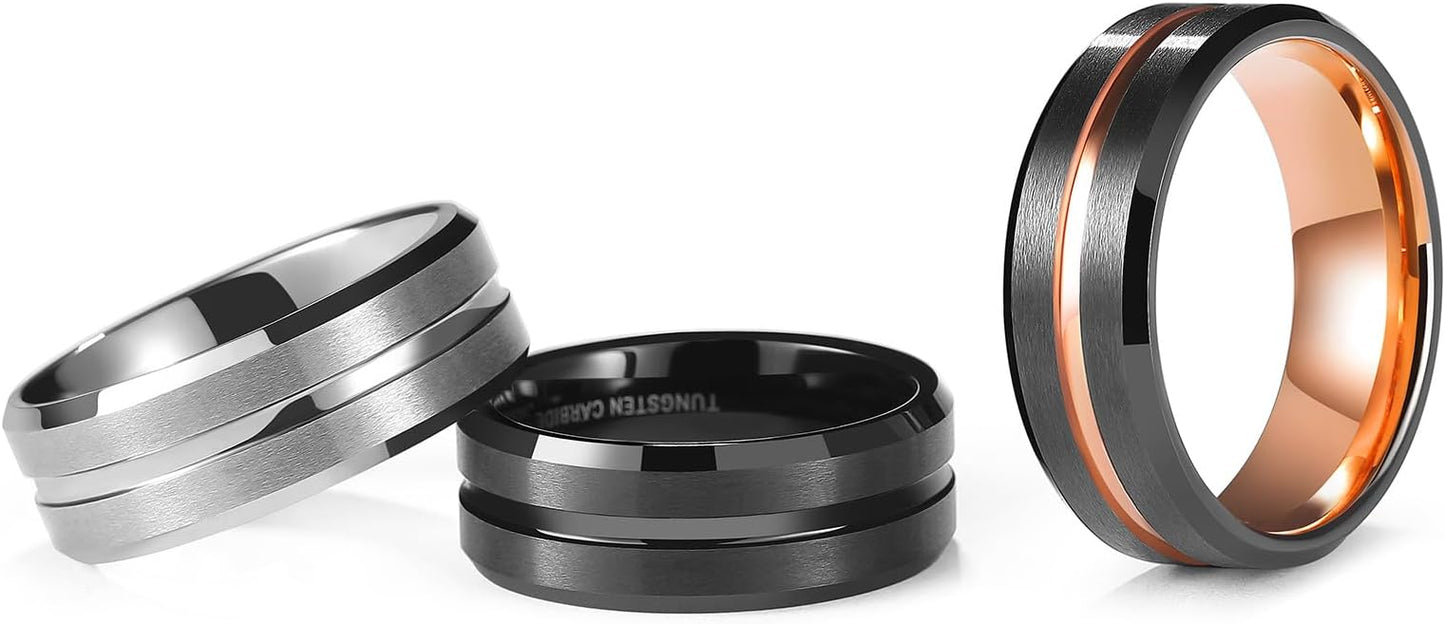 King Will Tungsten Carbide Wedding Band for Men Women-6/8/10mm Width Multicolor Available with Grooved Center Wedding Ring Suitable for Work, Gym Comfort Fit Size 4-16