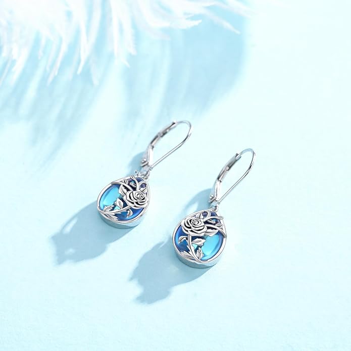 Flower Earrings 925 Sterling Silver Flower Teardrop Leverback Dangle Earrings Jewelry Gifts for Women Girls