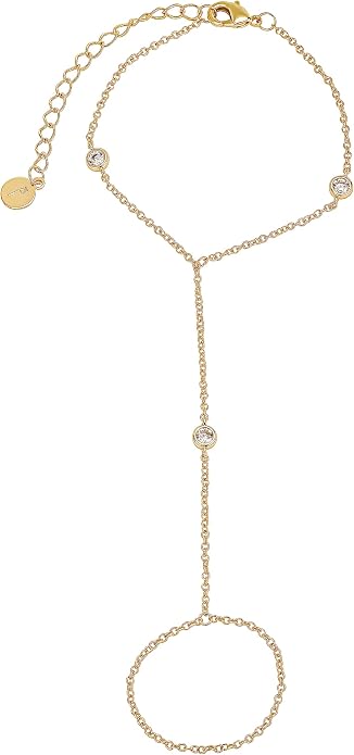 Faire de la Mode Dainty Hand Chain Bracelet for Women – Adjustable 14k Gold Plated Ring Bracelet Hand Chain with AAA CZ Tarnish-Resistant Jewelry for Small to Medium Hands