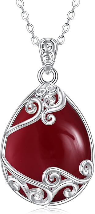 YAFEINI 925 Sterling Silver Moonstone Necklace Filigree Teardrop Pendant Necklace Jewelry for Women Girls