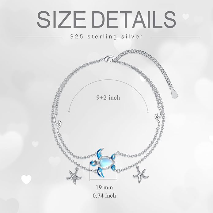 Moonstone Sea Turtle Ankle Bracelet Sterling Silver Anklet Fine Jewelry For Women Sea Turtle Ankle Gifts