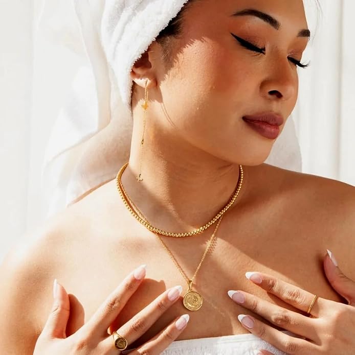 Natural Freshwater Baroque Pearl Necklace 14K Gold Plated Dainty Choker Necklace for Women Girls Snake Chain/Cuban Link/Paperclip/Ball Beaded Chain/Tennis Chain Fashion Jewelry for Gift