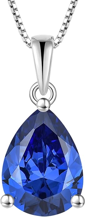 YL Teardrop Necklace 925 Sterling Silver Solitaire Pendant 9x12 MM Pear Cut Multicolored Birthstone Jewelry for Women