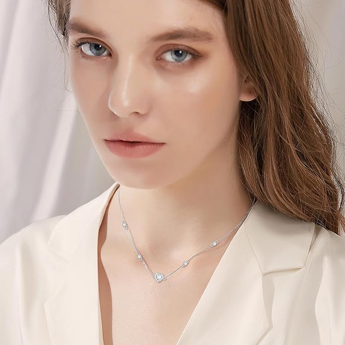 925 Sterling Silver Heart Necklace for Women Ladies Cubic Zirconia Heart Jewelry Gifts