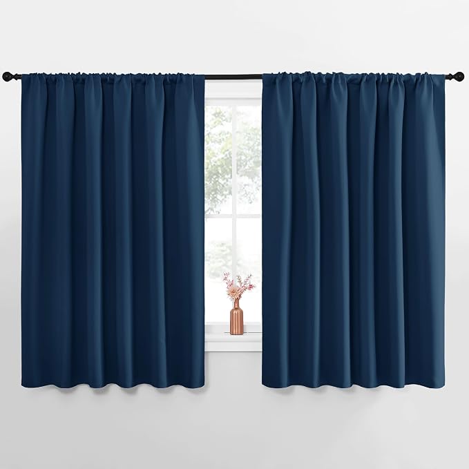 NICETOWN Blackout Curtains for Bedroom, Blackout Curtain Panels, Moroccan Blue, 1 Pair, 70 by 63-inch, Window Treatment Energy Saving Thermal Insulated Solid Rod Pocket Blackout Drapes/Draperies