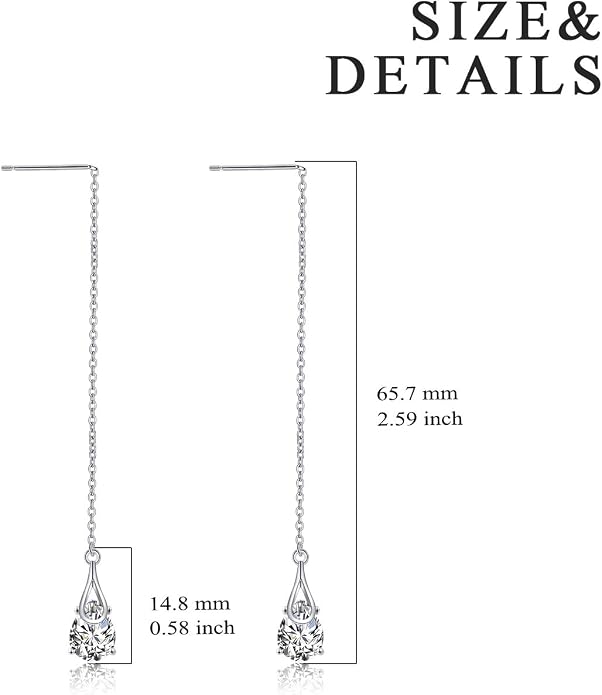 POPLYKE Sterling Silver CZ Threader Earrings Teardrop Chain Tassel Dangling Earrings for Women Dangling Jewelry