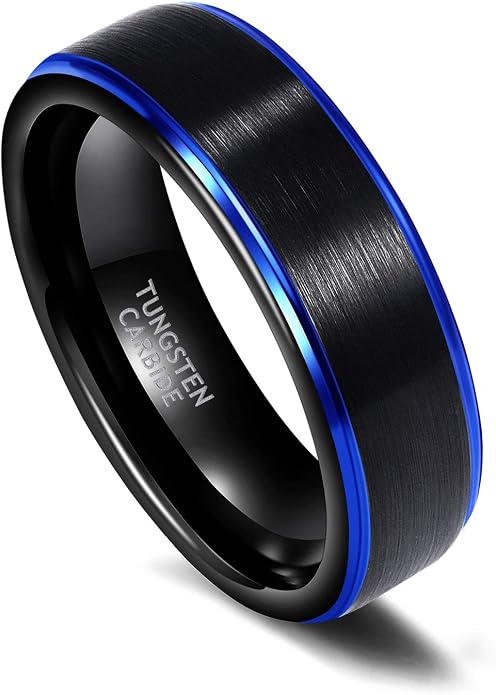 TRUMIUM 4mm 6mm 8mm Tungsten Rings for Men Women Silver Blue Rose Gold Plated Black Tungsten Wedding Band Matte Brushed Finish Comfort Fit Size 4-15