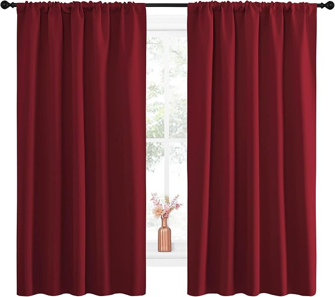 NICETOWN Christmas Burgundy Blackout Curtains and Drapes - Soft Fabric Thermal Insulated Solid Rod Pocket Room Darkening Draperies for Window (2 Panels, 52 inches Width by 63 inches Length)