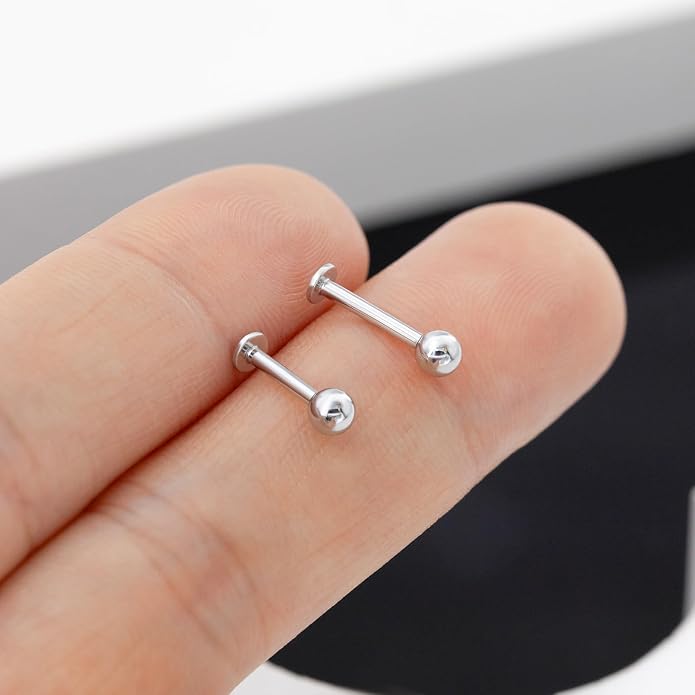 14k Yellow/White Gold Body Jewelry Earrings for Women Threaded Micro CZ Gem Top Tragus/Helix/Labret Stud 16G 6mm 8mm