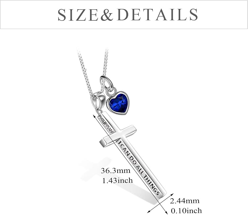 POPLYKE Cross Necklace 925 Sterling Silver Philippians 4:13 I Can Do All The Things Inspirational Necklace Gifts for Women Men 20+2''