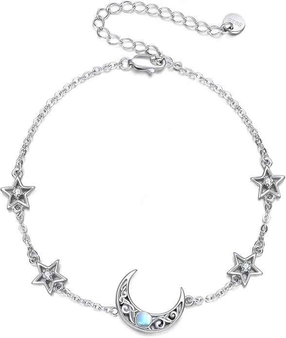 CRMAD Moonstone Moon/Star/Daisy/Turquoise/Rose Flower/Cat/Star/Hecate/Airplane/Pearl/Chakra/Rose Pearl/Butterfly/Wave/Starfish Anklet for Women Sterling Silver Anklet Irish Jewelry