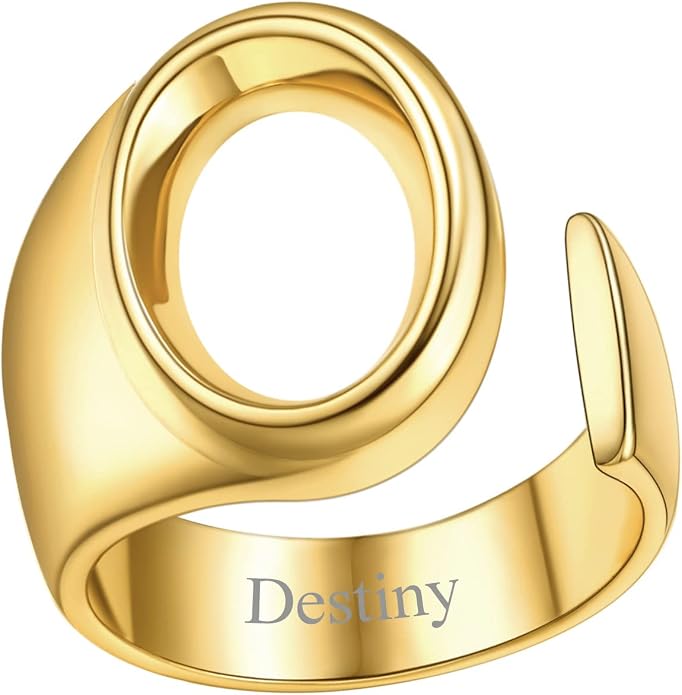FindChic Customizable Initial Ring Statement 18K Gold Plated Fashion Cuff Rings for Women Alphabet Letter A to Z Resizable Knuckle Ring (with Gift Box)