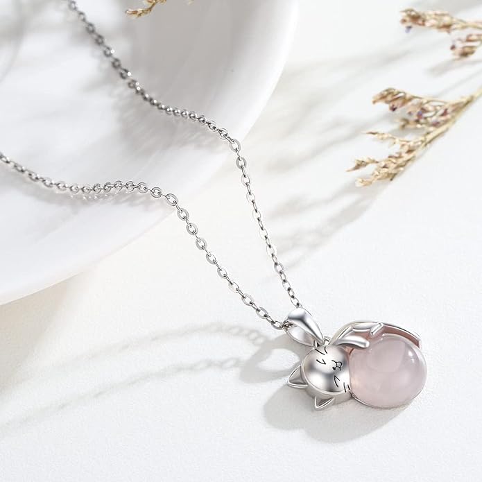 Cat Necklace Sterling Silver Cat Zircon Pendant Gothic Jewelry for Women Animal Lovers Gifts