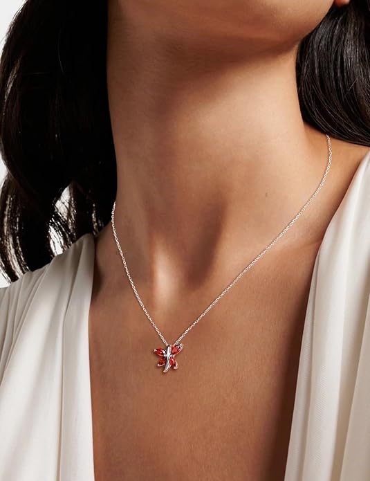 925 Sterling Silver Birthstone Necklaces for Women, Dainty Cute Dragonfly/Butterfly Pendant Necklace, Great Christmas/Anniversary Jewelry for Mother