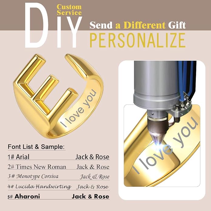 KeyStyle Bold Initial Letter Rings Adjustable, GoldChic Jewelry Women Gold Statement Ring Personalized Engraved Women’s Open Signet Ring for Party (Gold, White Gold, Black)