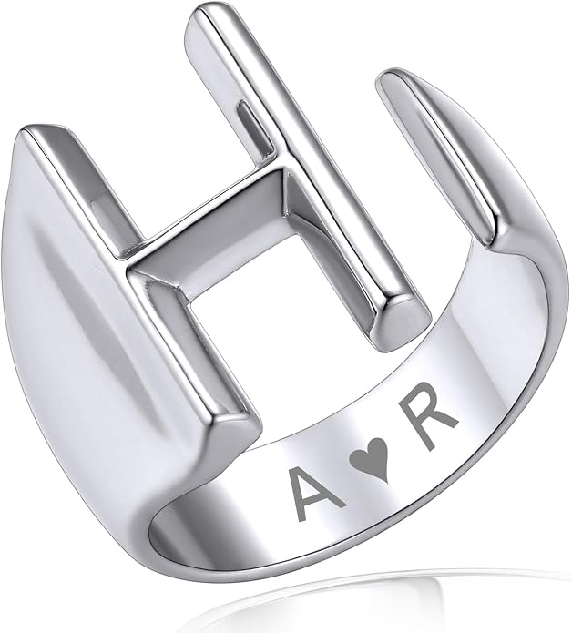 KeyStyle Bold Initial Letter Rings Adjustable, GoldChic Jewelry Women Gold Statement Ring Personalized Engraved Women’s Open Signet Ring for Party (Gold, White Gold, Black)