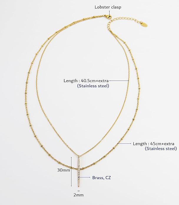 OZEL JEWELRY & GIFT Layered Gold Necklaces for Women - Crystal Colorful Delicate Cutting Pendant Necklace - 18K Gold Plated - Birthday Gifts (Made in Korea)