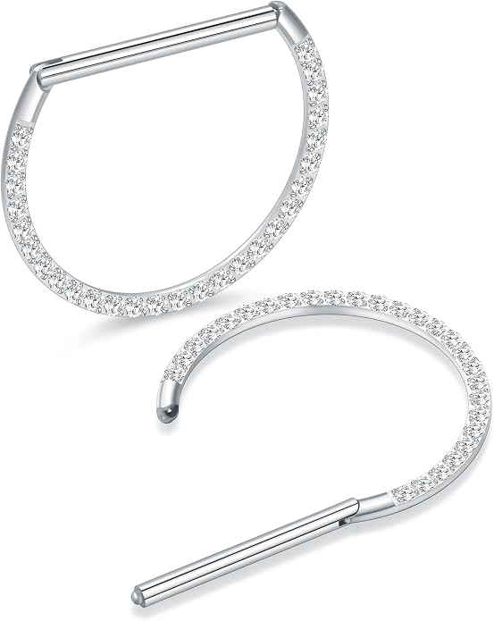 Oveta Titanium D Shaped Nipple Rings 14G for Nipple Piercing Jewelry Higned Segment Clicker Ring Hoops 11mm 12mm 14mm for Women Men, Silver Gold Black, 2PCS