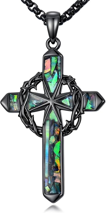 Crown of Thorns Necklace for Men 925 Sterling Silver Nail Cross Necklace Pendant Religious Christian Jewelry Valentines Day Gifts for Men