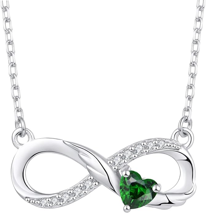 STARCHENIE Infinity Necklace 925 Sterling Silver Angel Wings Heart Birthstone Necklace for Women