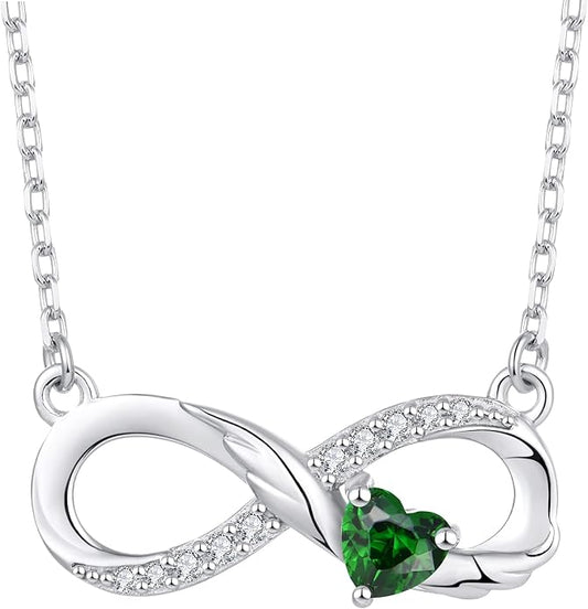 STARCHENIE Infinity Necklace 925 Sterling Silver Angel Wings Heart Birthstone Necklace for Women