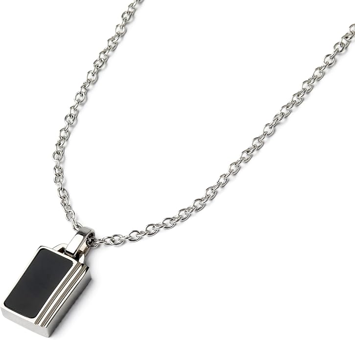 Forge & Foundry Men's Minimalist Stainless Steel and Solid Onyx Inlay Pendant | 21 Inch Rolo Chain | Design-Led Artisan Jewelry, from London