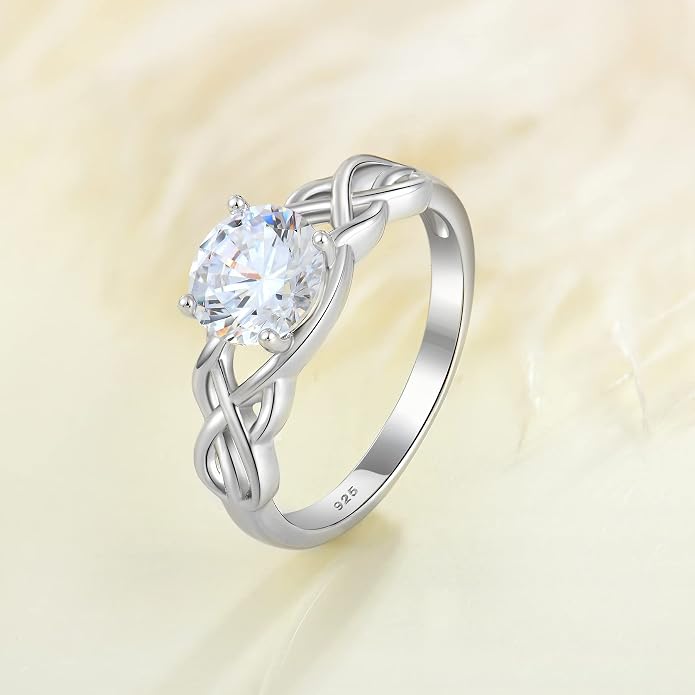 STARCHENIE Celtic Knot Promise Ring for Women 925 Sterling Silver Engagement Wedding Band with Birthstone (Size 5-10)