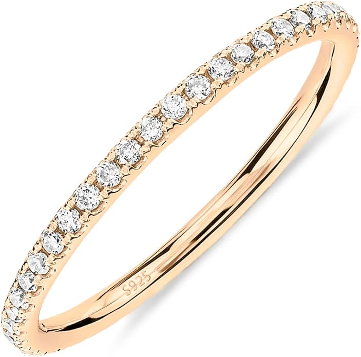 PAVOI Gold Plated Solid 925 Sterling Silver CZ Simulated Diamond Stackable Ring Eternity Bands for Women