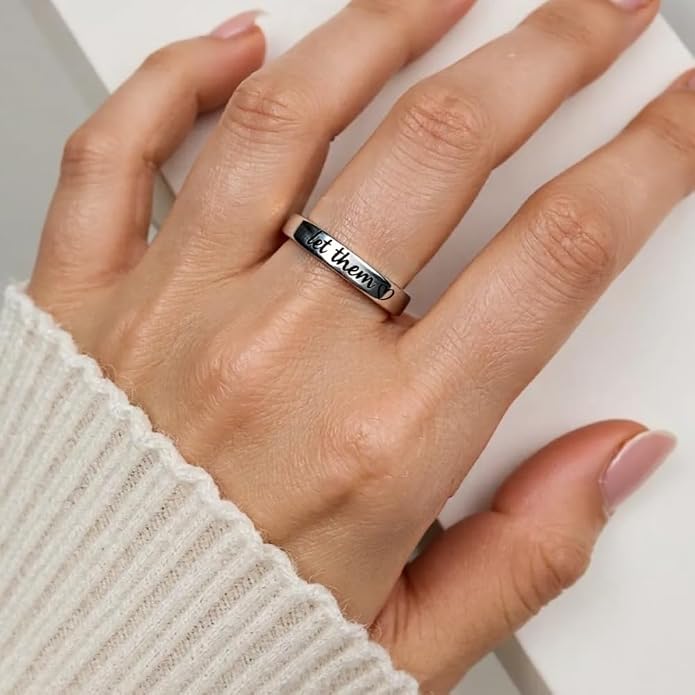 Let Them Zero Fcks Given Mantra Ring for Women, Stainless Steel Band Rings Silver Engraved Motivation Words Stackable Self Worth Inspirational Friendship Jewelry Best Friends