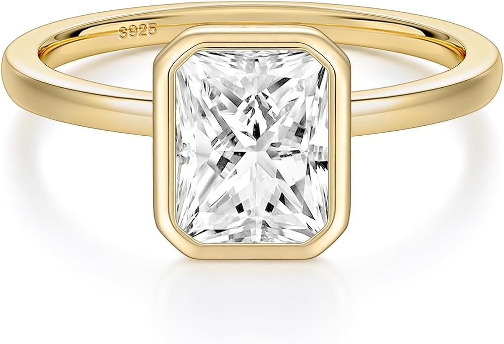 EAMTI 3CT Engagement Rings for Women Radiant Cut CZ Solitaire Promise Wedding Bands Travel Bezel Ring Size 4-10