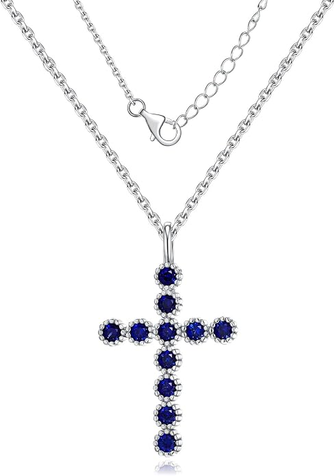 Sterling Silver Cross Necklace for Women Birthstone Religious Jewelry