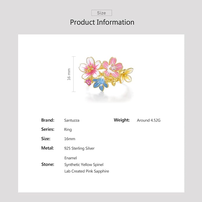 Santuzza 925 Sterling Silver Enamel Flower Ring for Women