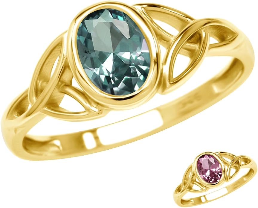 Silvershake 7x5MM Oval Shape Birthstone Gemstone White Gold Plated or 18K Yellow Gold Plated 925 Sterling Silver Triquetra Trinity Celtic Knot Solitaire Ring Jewelry for Women